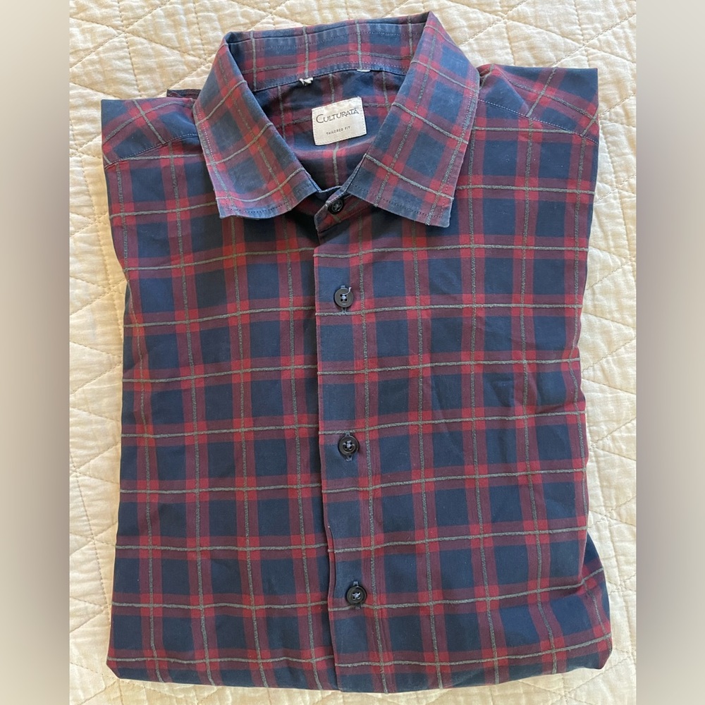 CULTURATA Made‎ in Italy Tailored Fit Woven Check Print Cotton Sport Shirt XXL